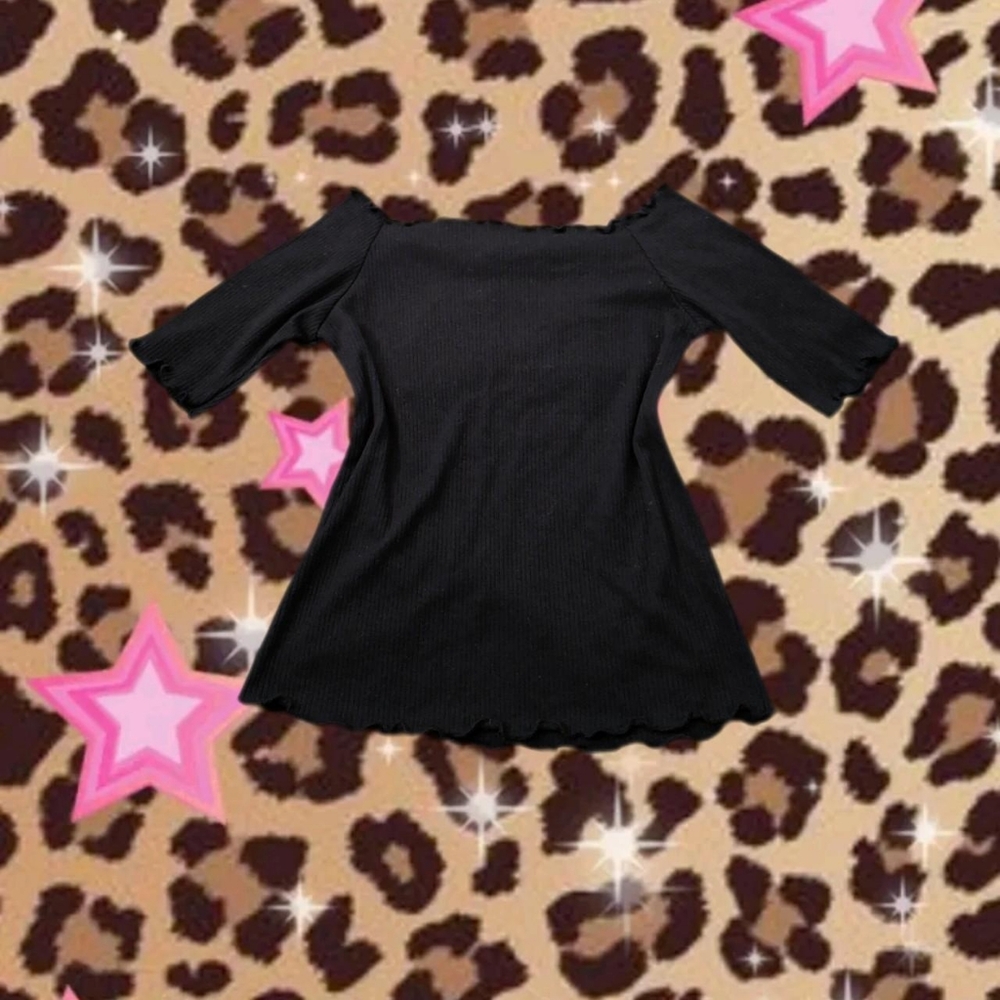 Fairy goth ribbed off-shoulder top